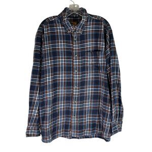 Bass Pro Shop Flannel Men’s Blue Orange Plaid Button Down Cotton Long Sleeves XL
